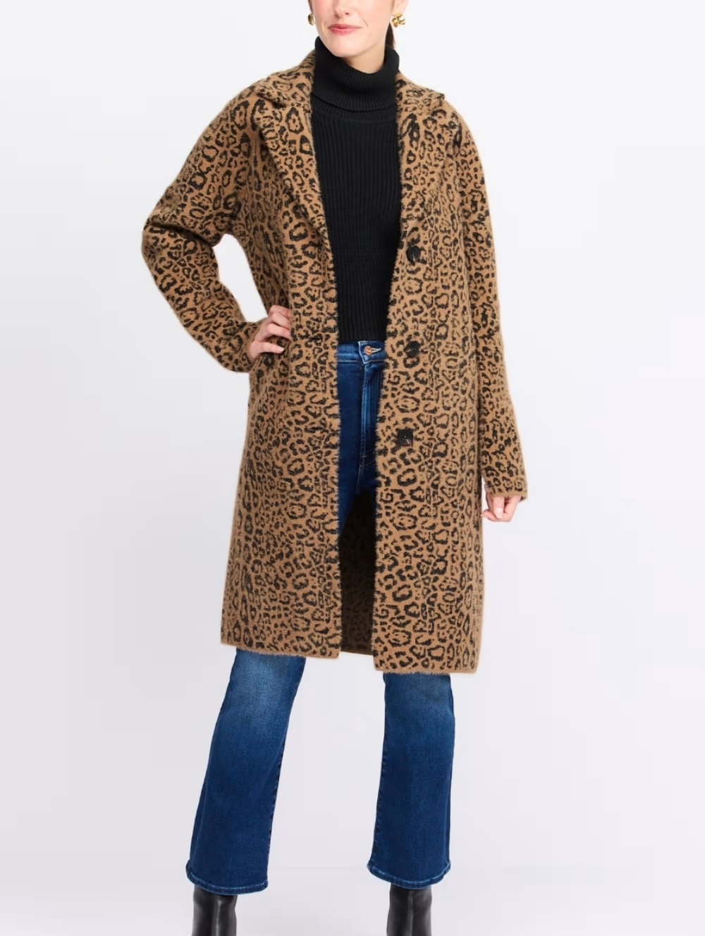 NEW Vince Camuto Alexis Boyfriend Coat Heavyweight Trench Jacket Leopard Print L